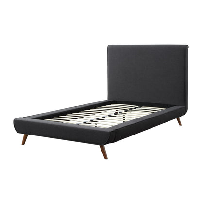 Denim Blue Solid Wood Queen Upholstered Linen Bed