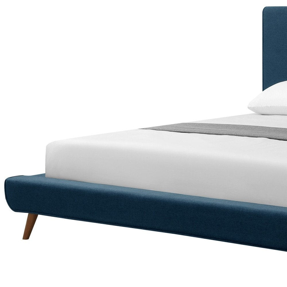 Denim Blue Solid Wood Twin Upholstered Linen Bed