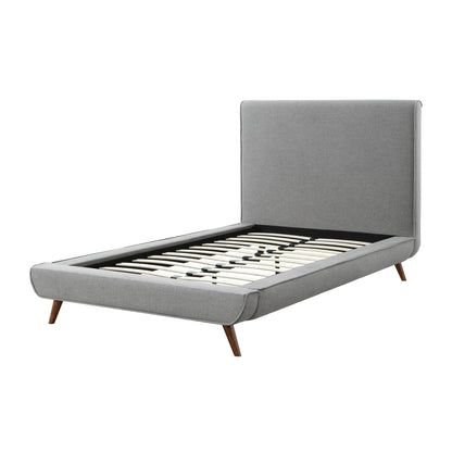 Charcoal Solid Wood Twin Upholstered Linen Bed