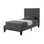 Beige Solid Wood King Tufted Upholstered Linen Bed