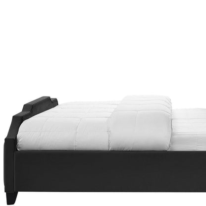 Sky Blue Solid Wood Queen Tufted Upholstered Velvet Bed with Nailhead Trim