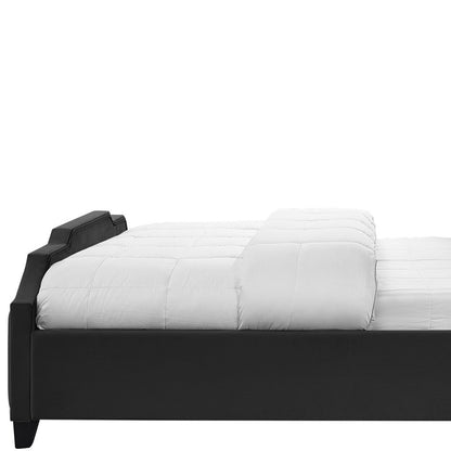 Sky Blue Solid Wood Queen Tufted Upholstered Velvet Bed with Nailhead Trim