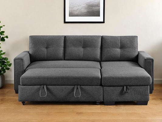 92" Dark Gray Polyester Blend Convertible Futon Sleeper Sofa With Black Legs