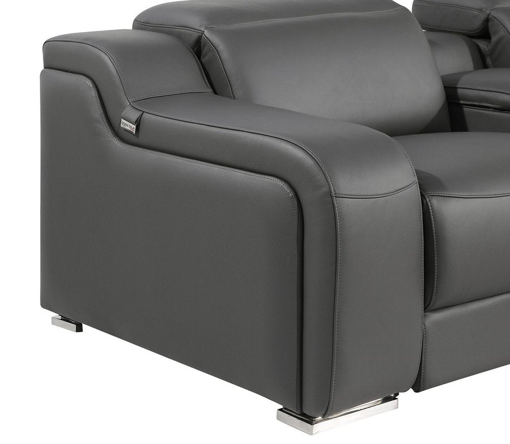 Dark Gray Italian Leather Power Reclining L Shaped Five Piece Corner Sectional