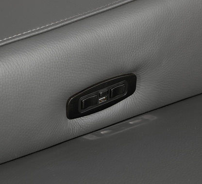 Dark Gray Italian Leather Power Reclining L Shaped Five Piece Corner Sectional