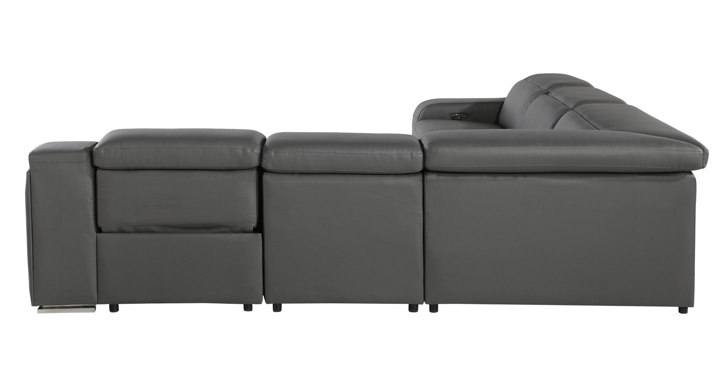 Dark Gray Italian Leather Power Reclining L Shaped Five Piece Corner Sectional