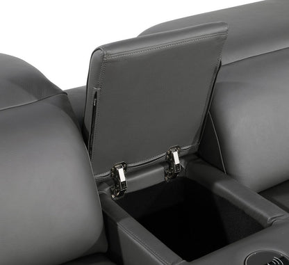 Dark Gray Italian Leather Power Reclining L Shaped Six Piece Corner Sectional With Console