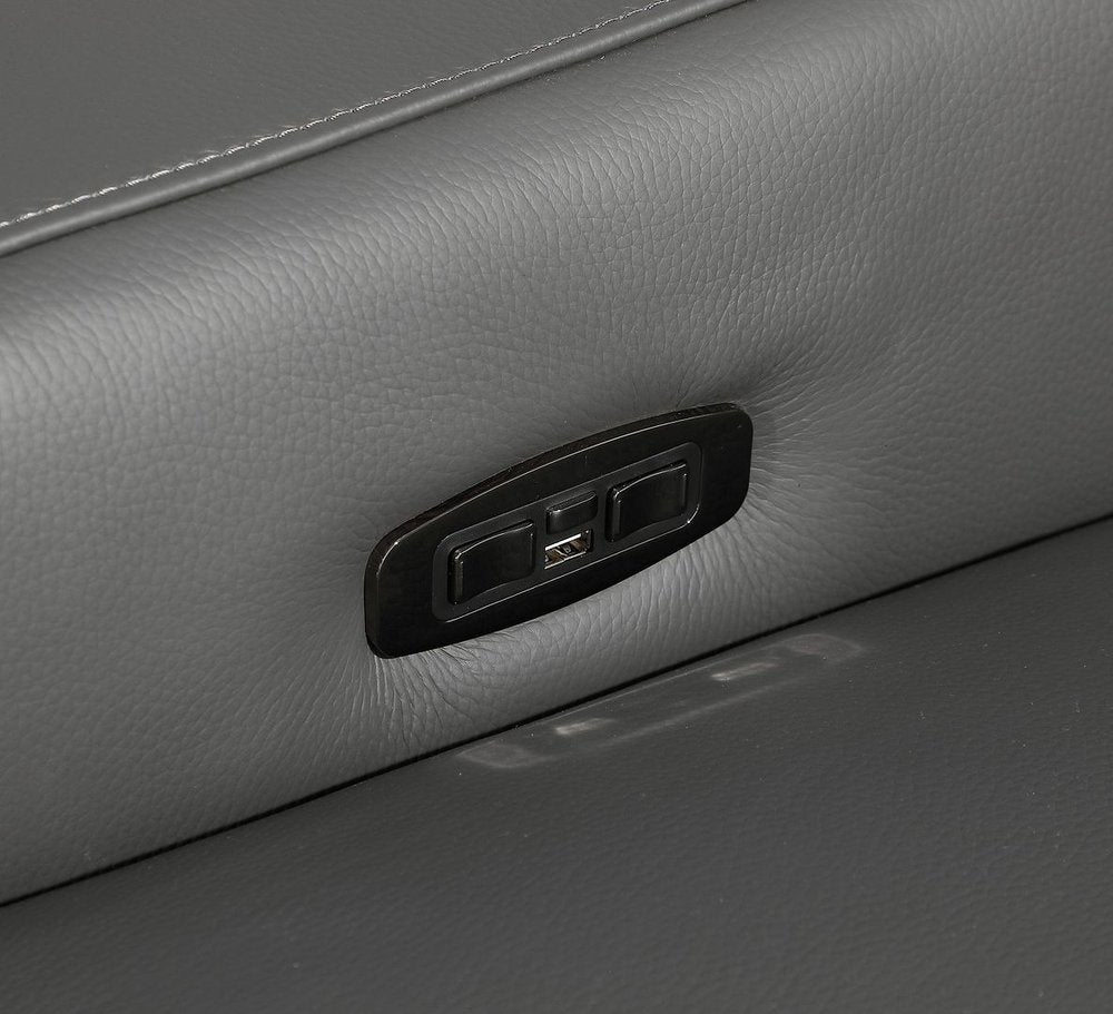 Dark Gray Italian Leather Power Reclining L Shaped Six Piece Corner Sectional With Console