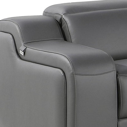 Dark Gray Italian Leather Power Reclining L Shaped Six Piece Corner Sectional With Console