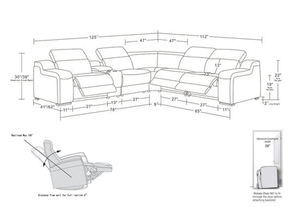 Dark Gray Italian Leather Power Reclining L Shaped Six Piece Corner Sectional With Console