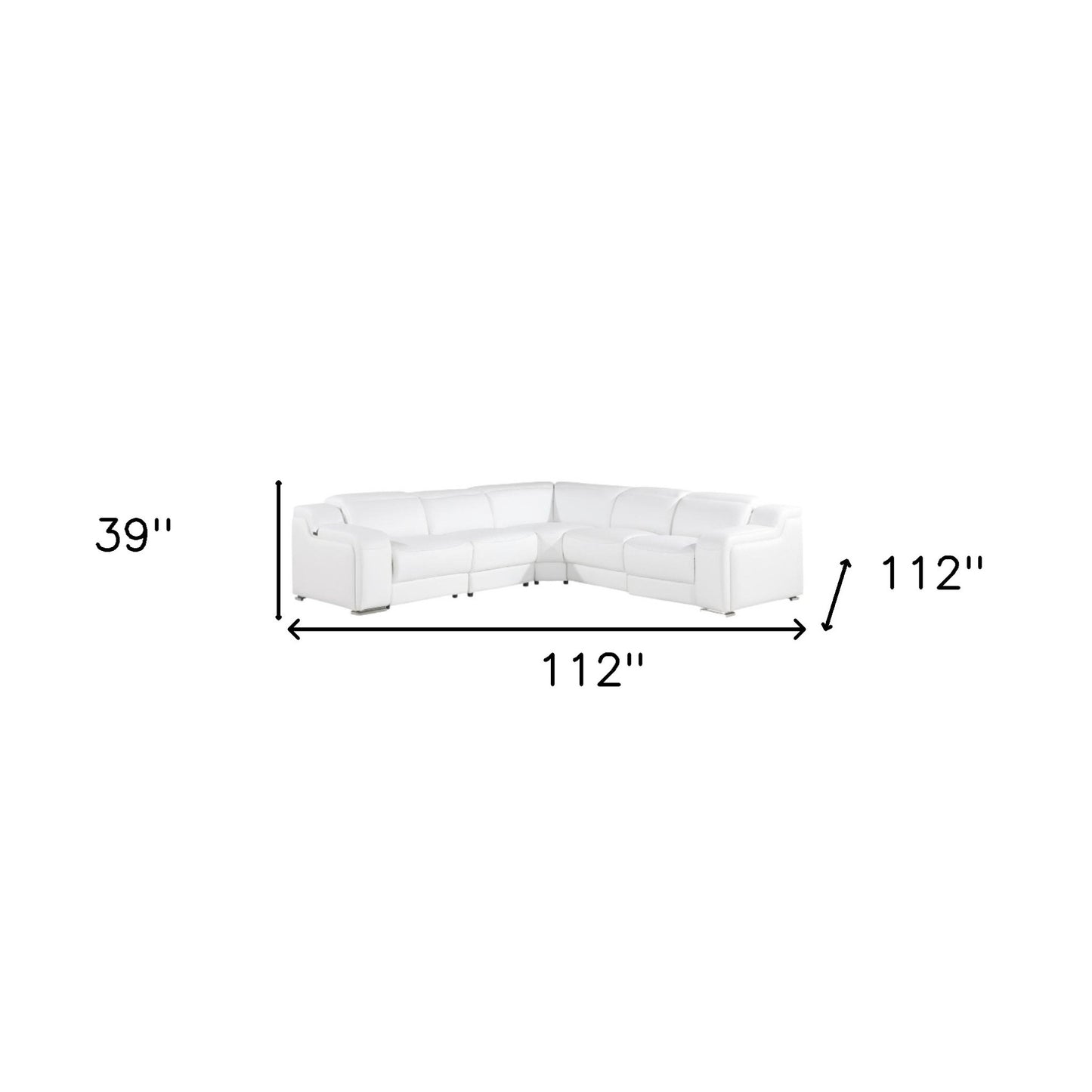 White Italian Leather Power Reclining L Shaped Five Piece Corner Sectional