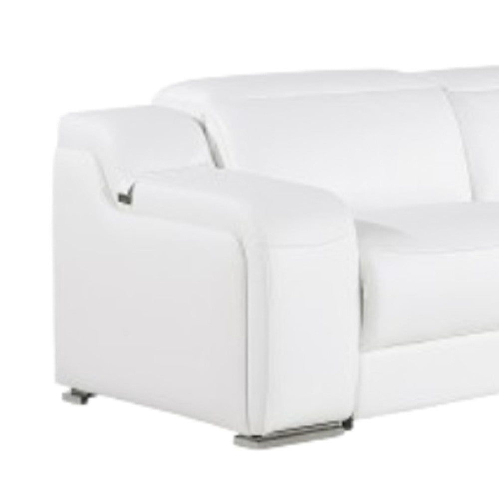 White Italian Leather Power Reclining L Shaped Five Piece Corner Sectional