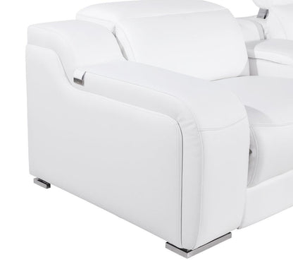 White Italian leather 3 power reclining seats L shaped Seven Piece Corner Sectional With Console