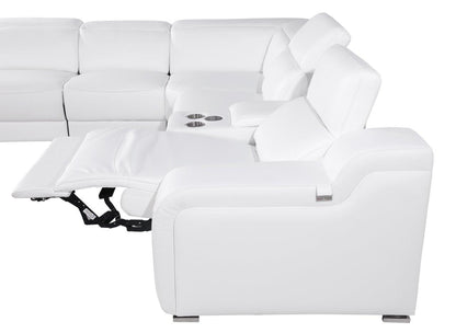 White Italian leather 3 power reclining seats L shaped Seven Piece Corner Sectional With Console