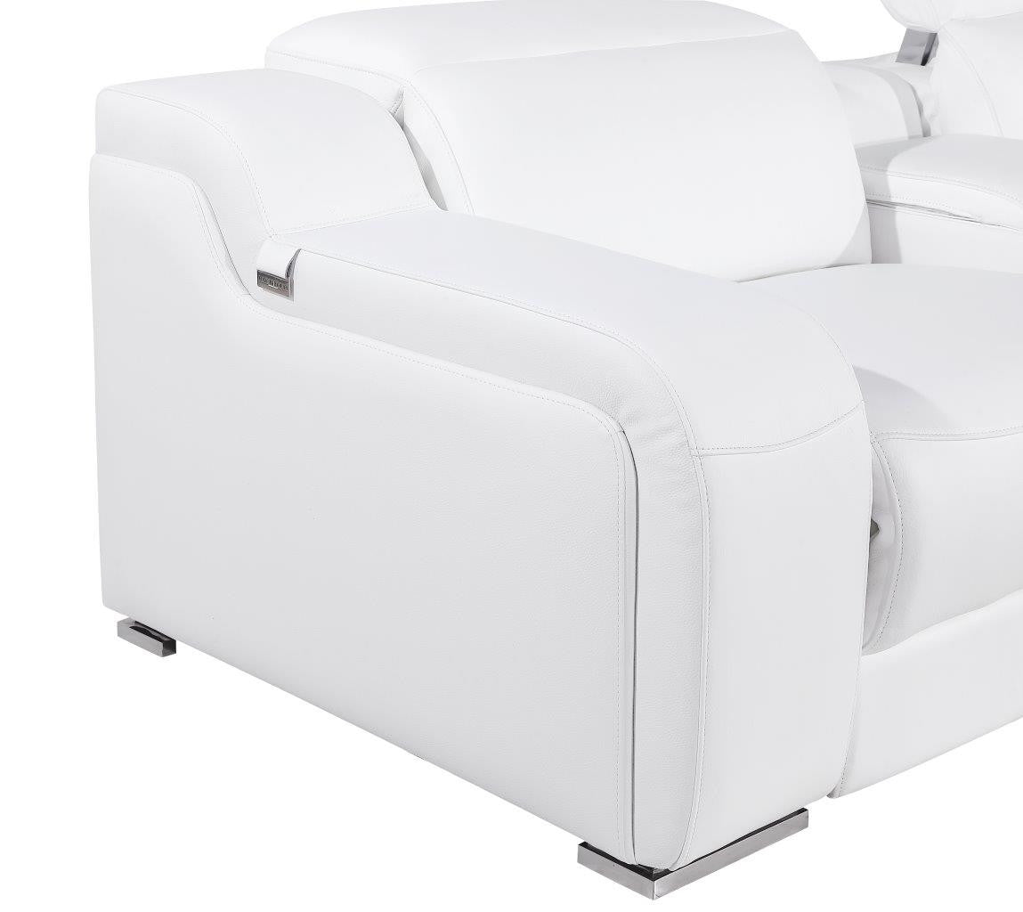 White Italian leather 4 power reclining seats L shaped Seven Piece Corner Sectional With Console