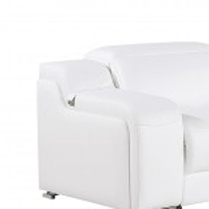 White Italian leather 4 power reclining seats L shaped Seven Piece Corner Sectional With Console