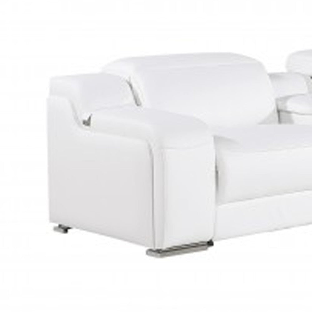 White Italian leather 4 power reclining seats L shaped Seven Piece Corner Sectional With Console