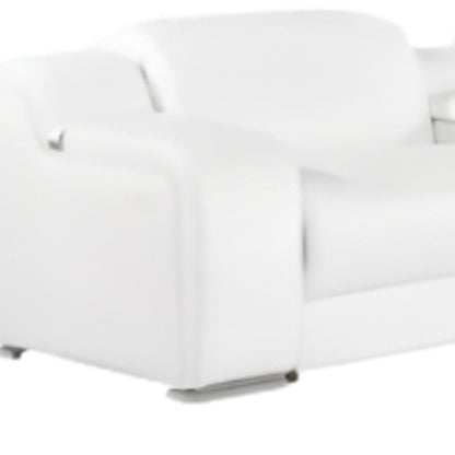 White Italian Leather 3 Power Reclining L Shaped Eight Piece Corner Sectional With Console