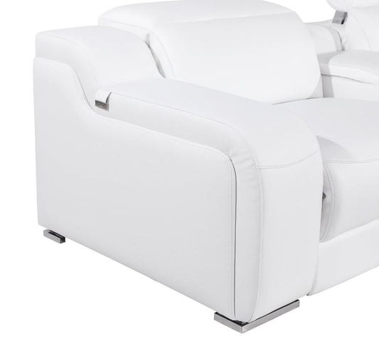 White Italian Leather 4 Power Reclining L Shaped Eight Piece Corner Sectional With Console