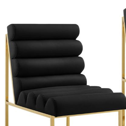 Set of Two Tufted Black And Gold Upholstered Faux Leather Dining Side Chairs