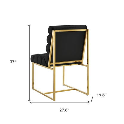 Set of Two Tufted Black And Gold Upholstered Faux Leather Dining Side Chairs