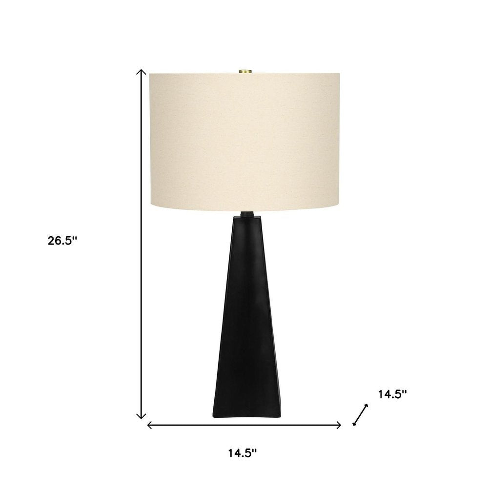 27" Black Geometric Table Lamp With Beige Drum Shade