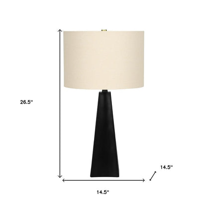 27" Black Geometric Table Lamp With Beige Drum Shade