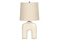25" Cream Geometric Table Lamp With Beige Empire Shade