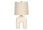25" Cream Geometric Table Lamp With Beige Empire Shade