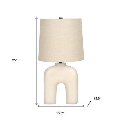 25" Cream Geometric Table Lamp With Beige Empire Shade