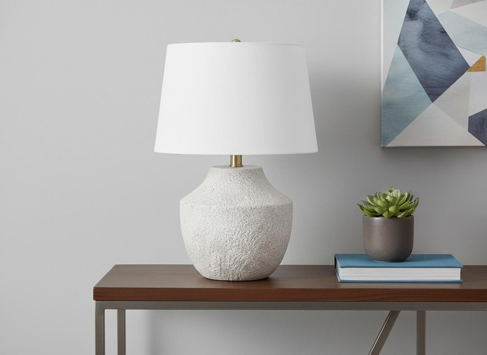 20" Cream Concrete Urn Table Lamp With Cream Empire Shade