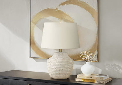 20" Cream Concrete Urn Table Lamp With Cream Empire Shade