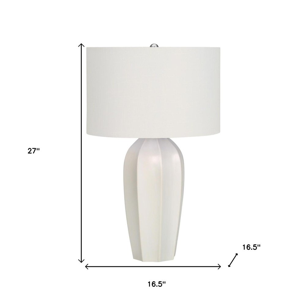 27" Cream Ceramic Geometric Table Lamp With Cream Drum Shade