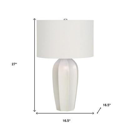 27" Cream Ceramic Geometric Table Lamp With Cream Drum Shade