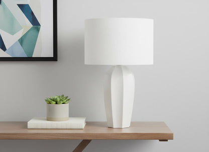 27" Cream Ceramic Geometric Table Lamp With Cream Drum Shade
