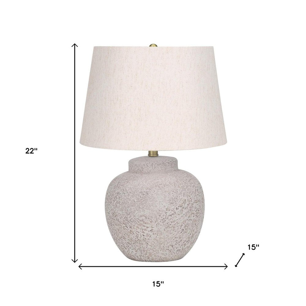 22" Cream Concrete Urn Table Lamp With Cream Abstract Empire Shade