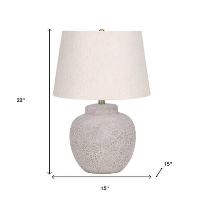 22" Cream Concrete Urn Table Lamp With Cream Abstract Empire Shade