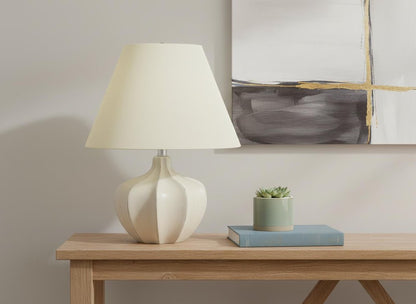 21" Cream Round Table Lamp With Cream Empire Shade