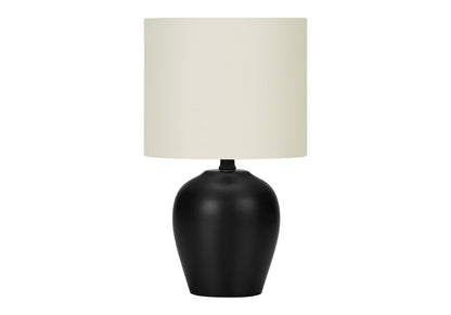 17" Black Ceramic Round Table Lamp With Ivory Drum Shade