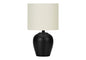 17" Black Ceramic Round Table Lamp With Ivory Drum Shade