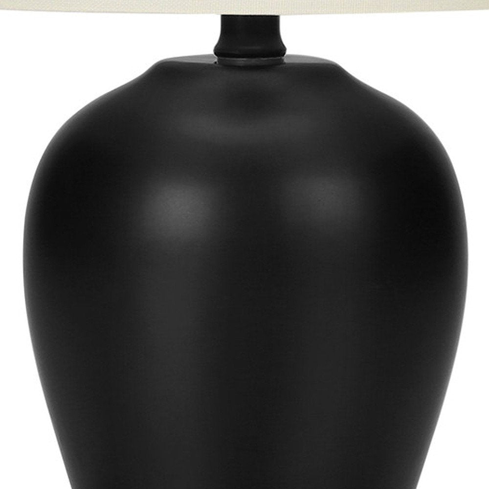 17" Black Ceramic Round Table Lamp With Ivory Drum Shade