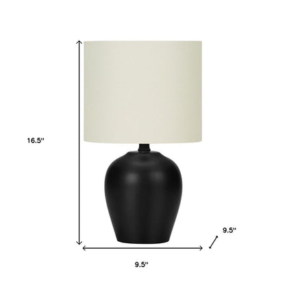17" Black Ceramic Round Table Lamp With Ivory Drum Shade