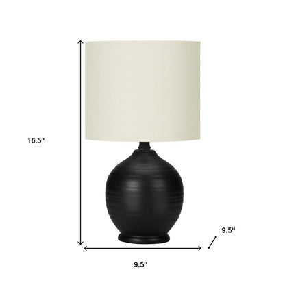 17" Black Ceramic Round Table Lamp With Ivory Drum Shade