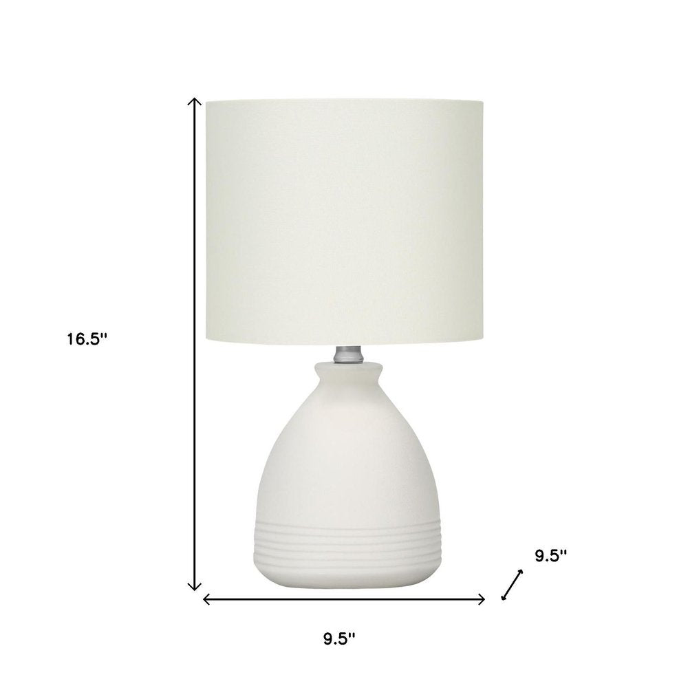 17" Cream Ceramic Round Table Lamp With Cream Drum Shade