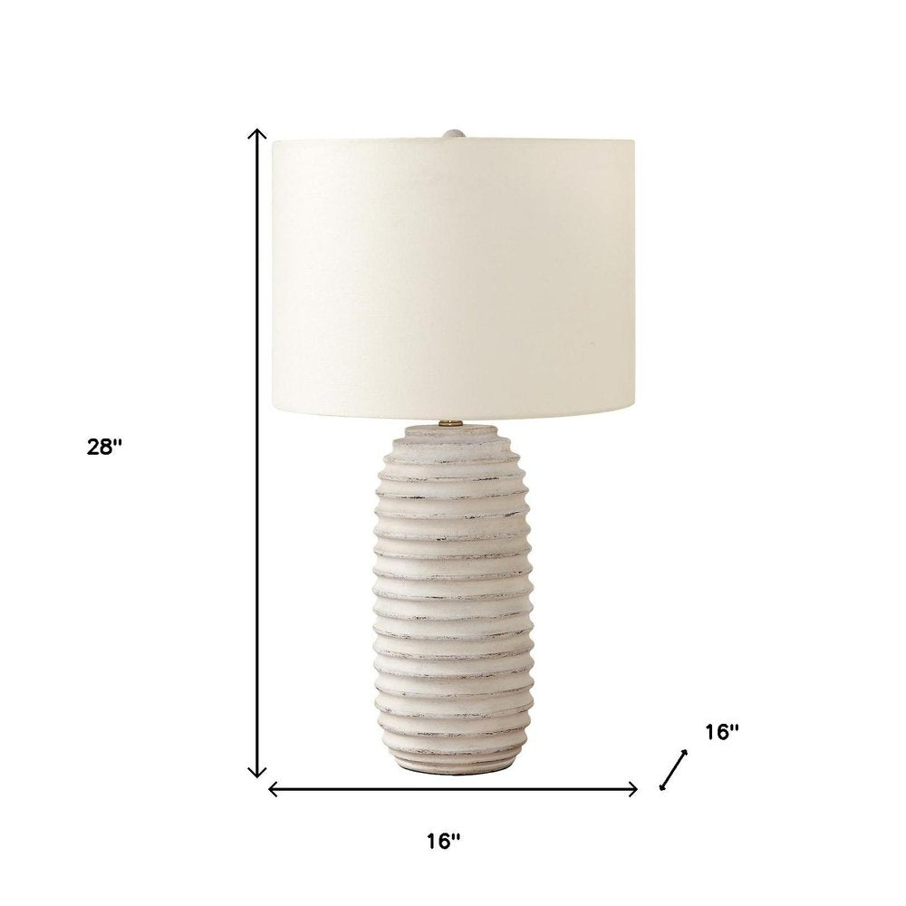28" Cream Geometric Table Lamp With Cream Drum Shade