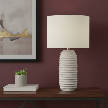 28" Cream Geometric Table Lamp With Cream Drum Shade