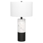 24" Black and White Marble and Metal Cylinder Table Lamp With White Drum Shade