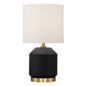 15" Black and Gold Ceramic Cylinder Table Lamp With White Drum Shade