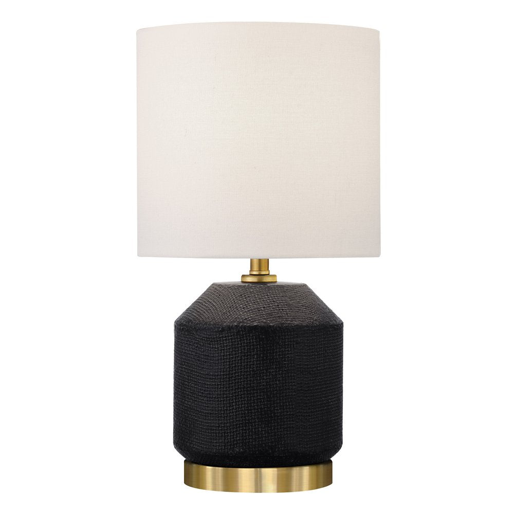 15" Black and Gold Ceramic Cylinder Table Lamp With White Drum Shade