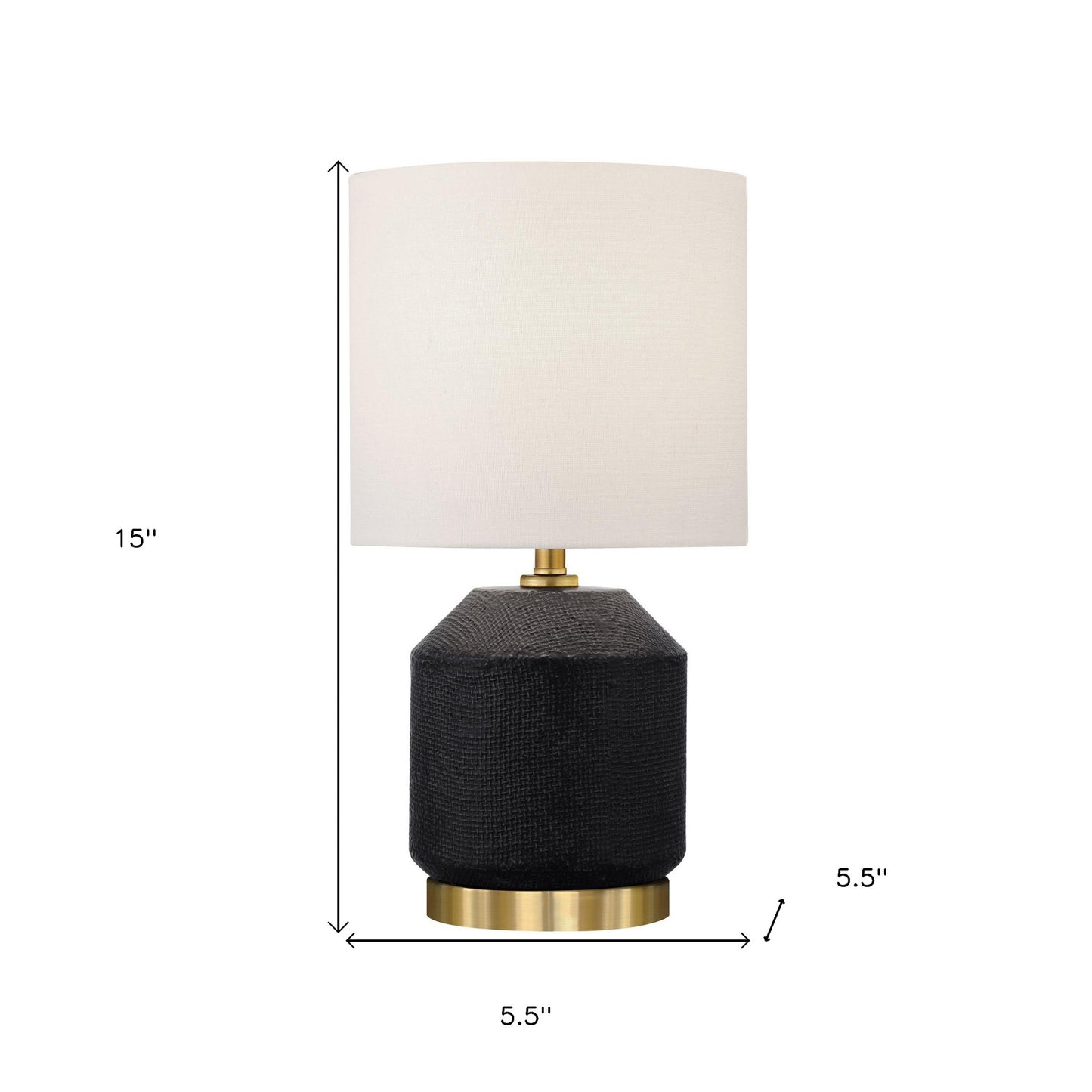 15" Black and Gold Ceramic Cylinder Table Lamp With White Drum Shade